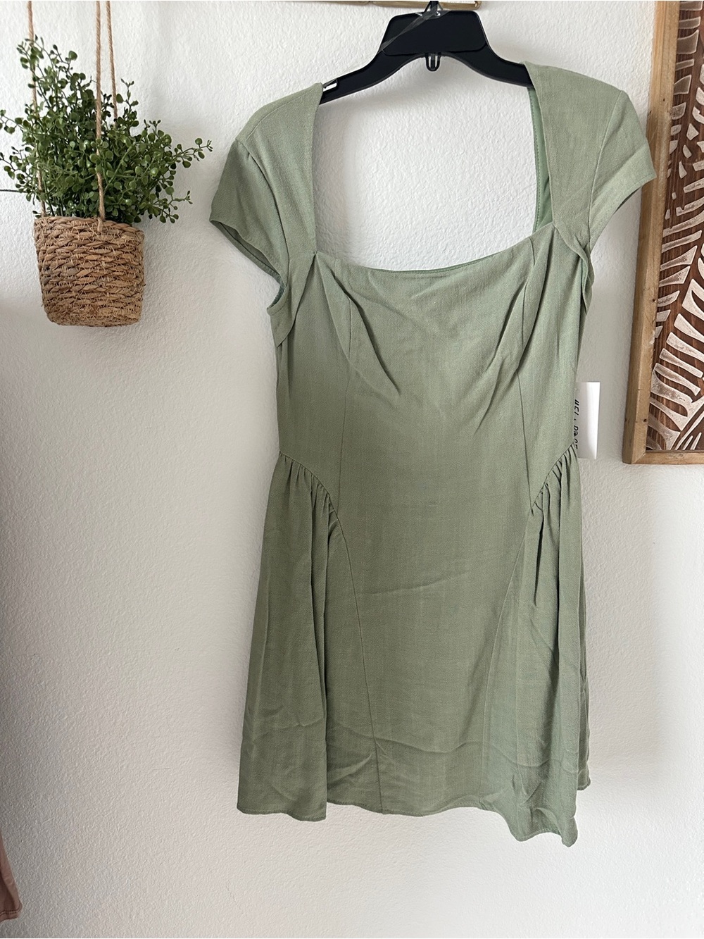 Women's Square Neck Short Sleeve Dress Top in Sage Green